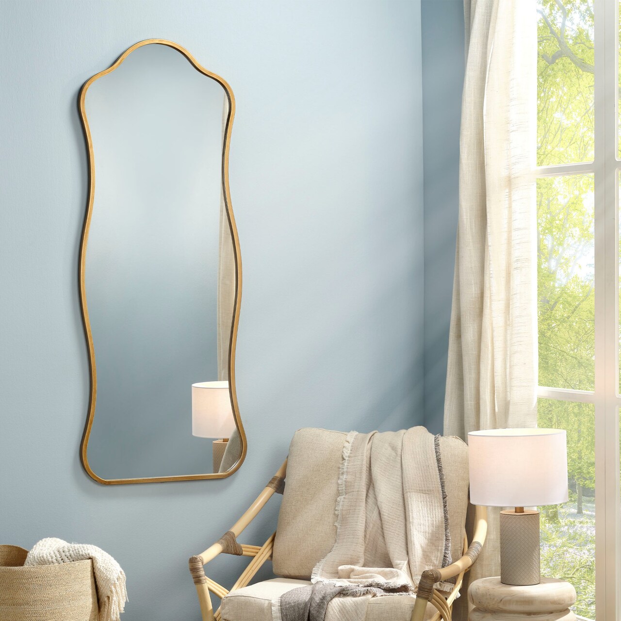 Lifestyle by JY Waved Edge Frame Floor Mirror - 58" - Antique Brass Finish
